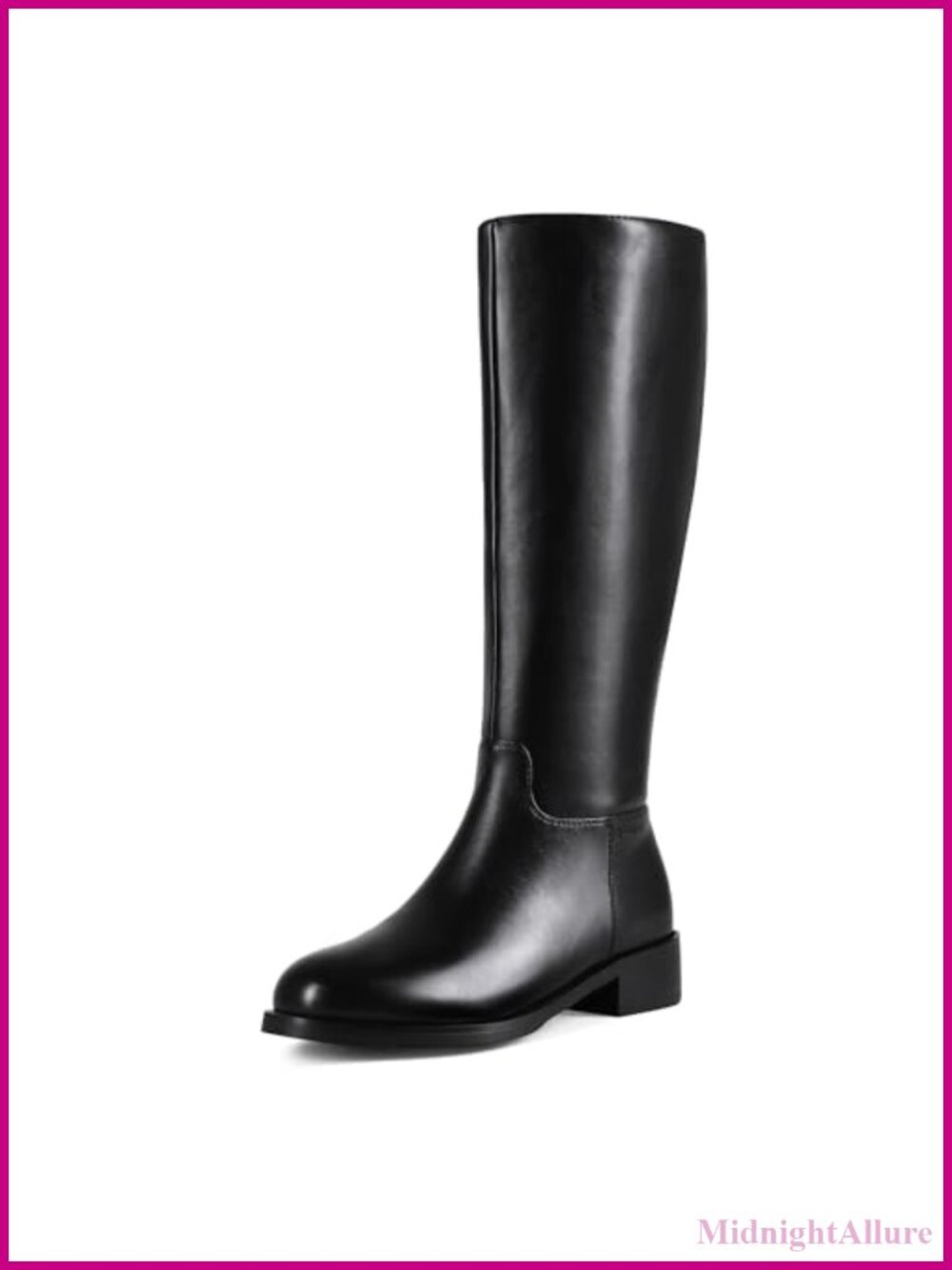 Women's Knee High Wide Calf Boots Stretch Opening Low Block Heel PU Leather